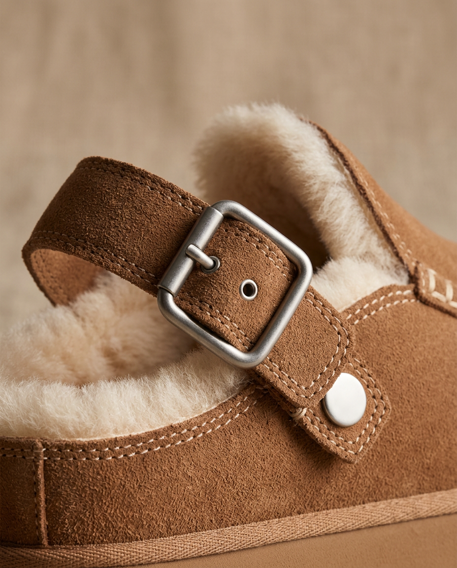 The Highgate Clog: sheepskin lining and strap