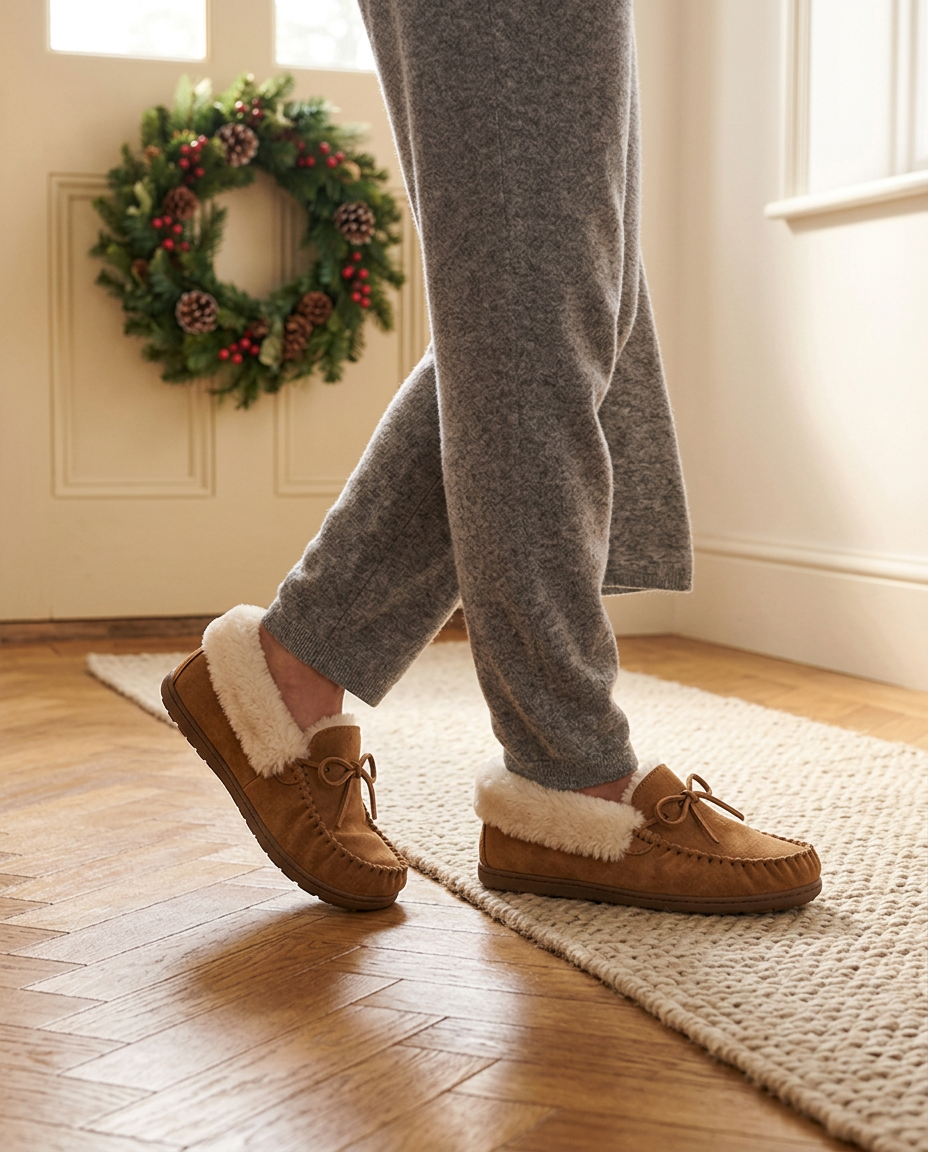The Fitzrovia Moccasin in Chestnut, in the hallway